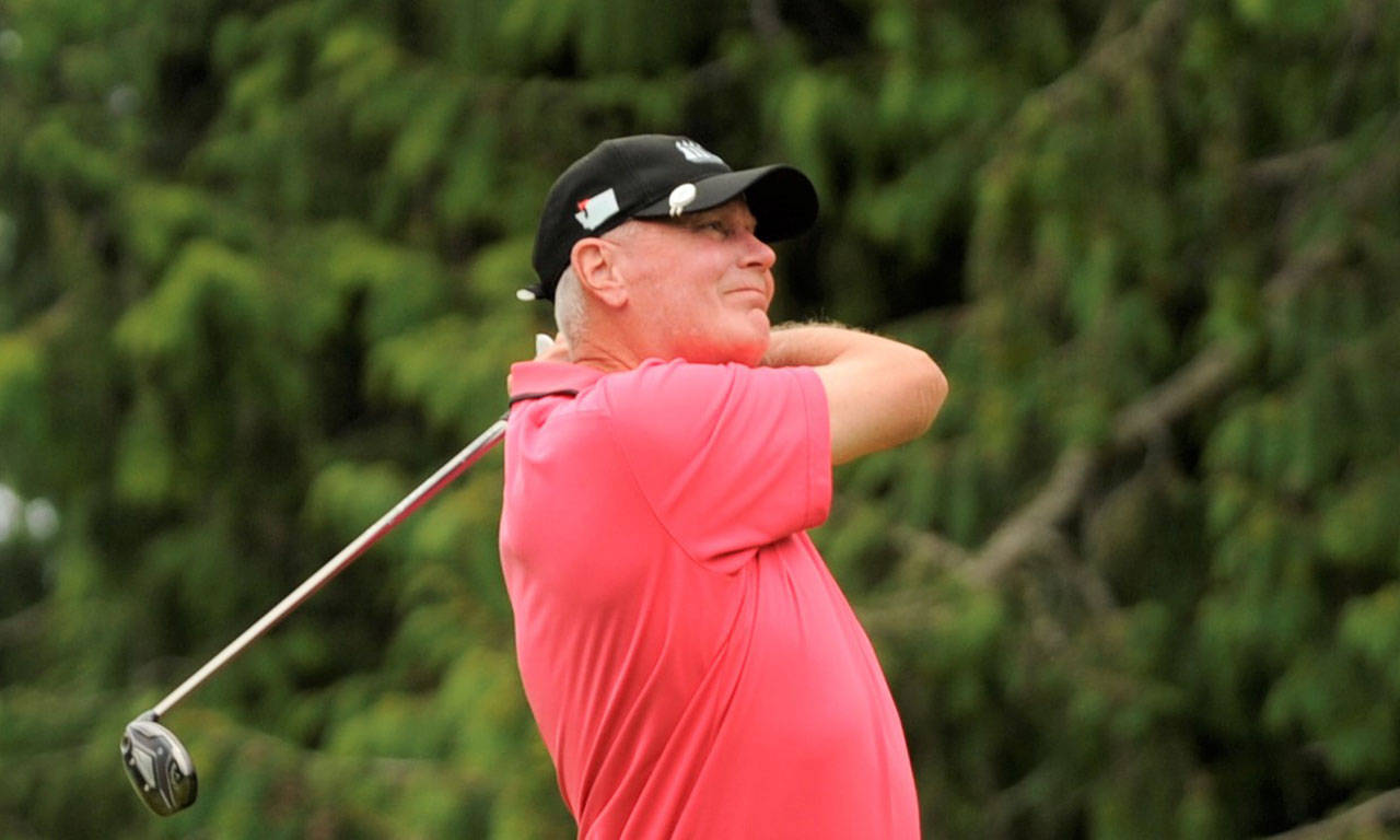 Mike Mullikin of Sequim tees off on the second hole of the 2020 Clallam County Amateur Championship at Sunland Golf Country Club on July 11. Mullikin took Sunland’s Men’s Club Championship this August, his fourth consecutive club title, shooting a gross score of 240 over three days. Sequim Gazette file photo by Michael Dashiell