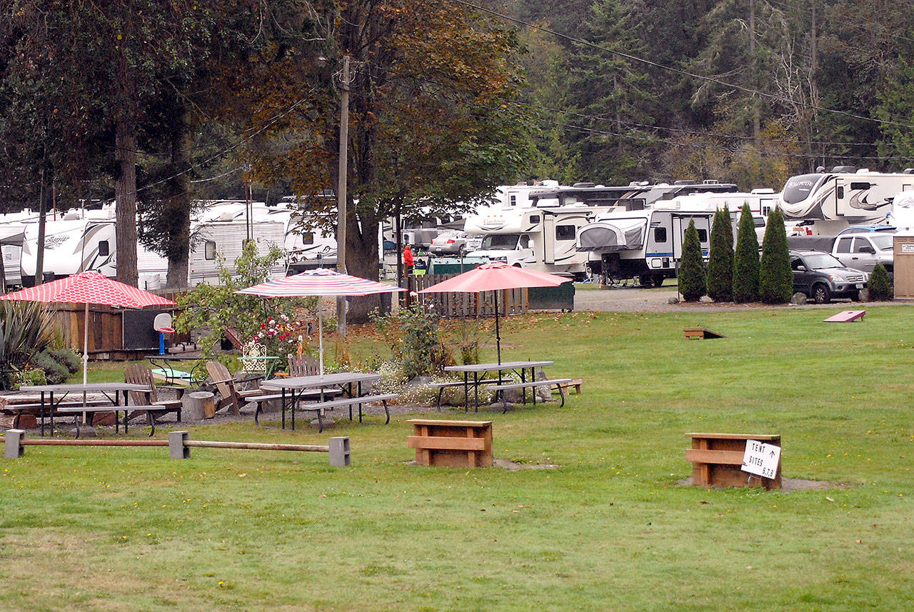 Last week, travel trailers and RVs fill up spaces at John Wayne’s Waterfront Resort at Sequim Bay east of Sequim. Photo by Keith Thorpe/Olympic Peninsula News Group