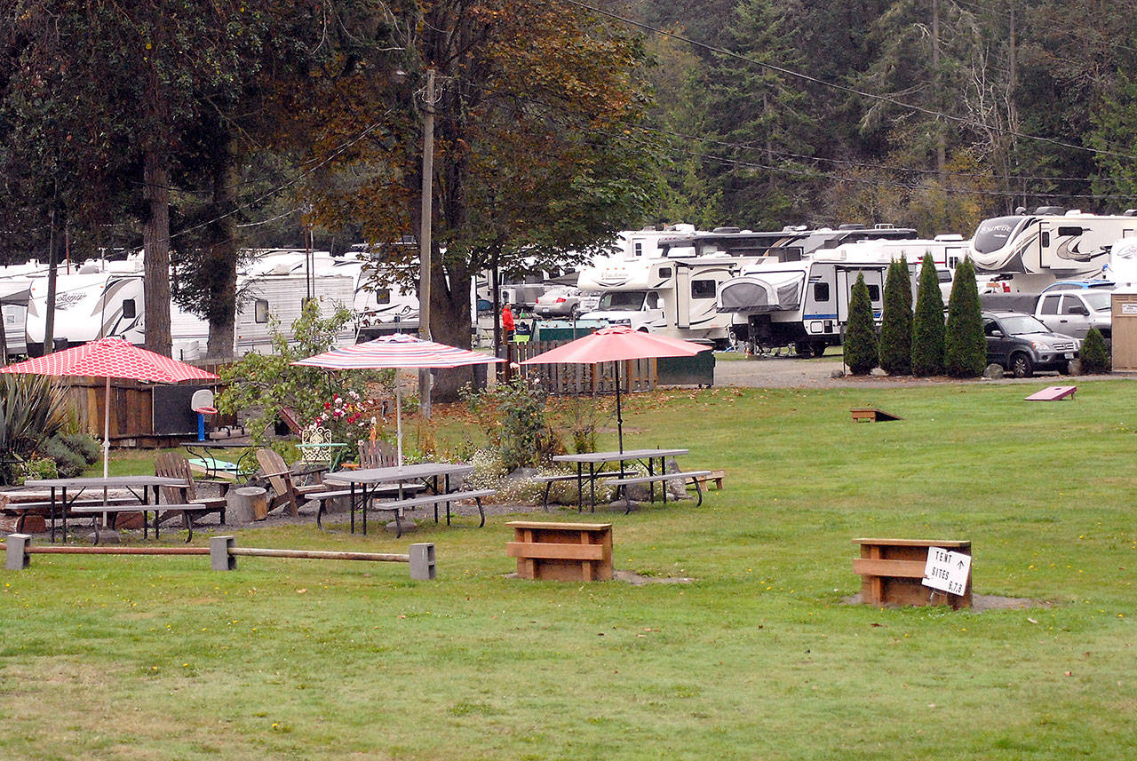 Last week, travel trailers and RVs fill up spaces at John Wayne’s Waterfront Resort at Sequim Bay east of Sequim. Photo by Keith Thorpe/Olympic Peninsula News Group