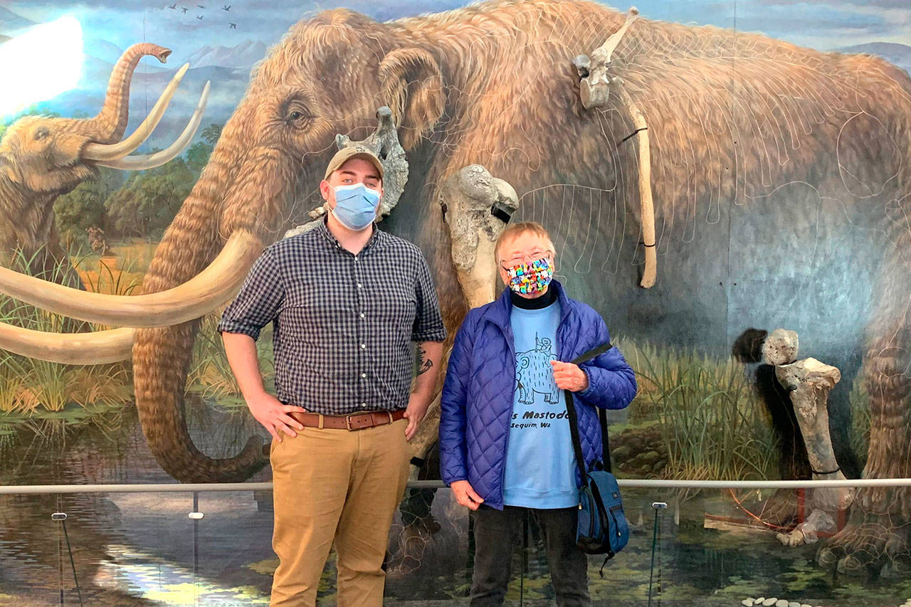 Zachary Newell, a researcher at the Center for the Study of the First Americans at Texas A&M, met with Clare Manis Hatler last week to discuss the discovery of the Manis mastodon. Photo courtesy of Zachary Newell