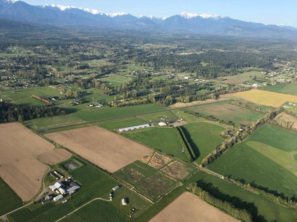 From the sky, here’s a southwest view over the Sequim Valley Airport and surrounding land. Photo courtesy of Andy Sallee/Sequim Valley Airport