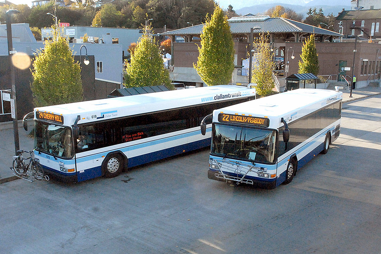 A Clallam Transit bus departs from Gateway transit center in Port Angeles in October. File photo by Keith Thorpe/Olympic Peninsula Daily News Group