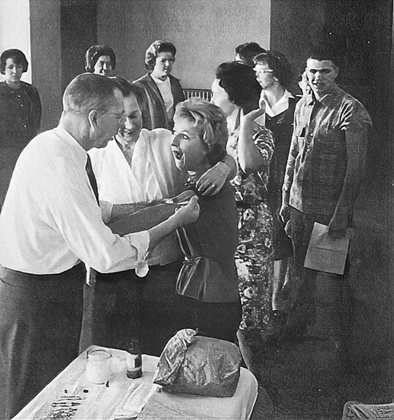 Sequim High students line up for polio vaccine shots in the early 1960s. Photo courtesy Sequim Museum & Arts