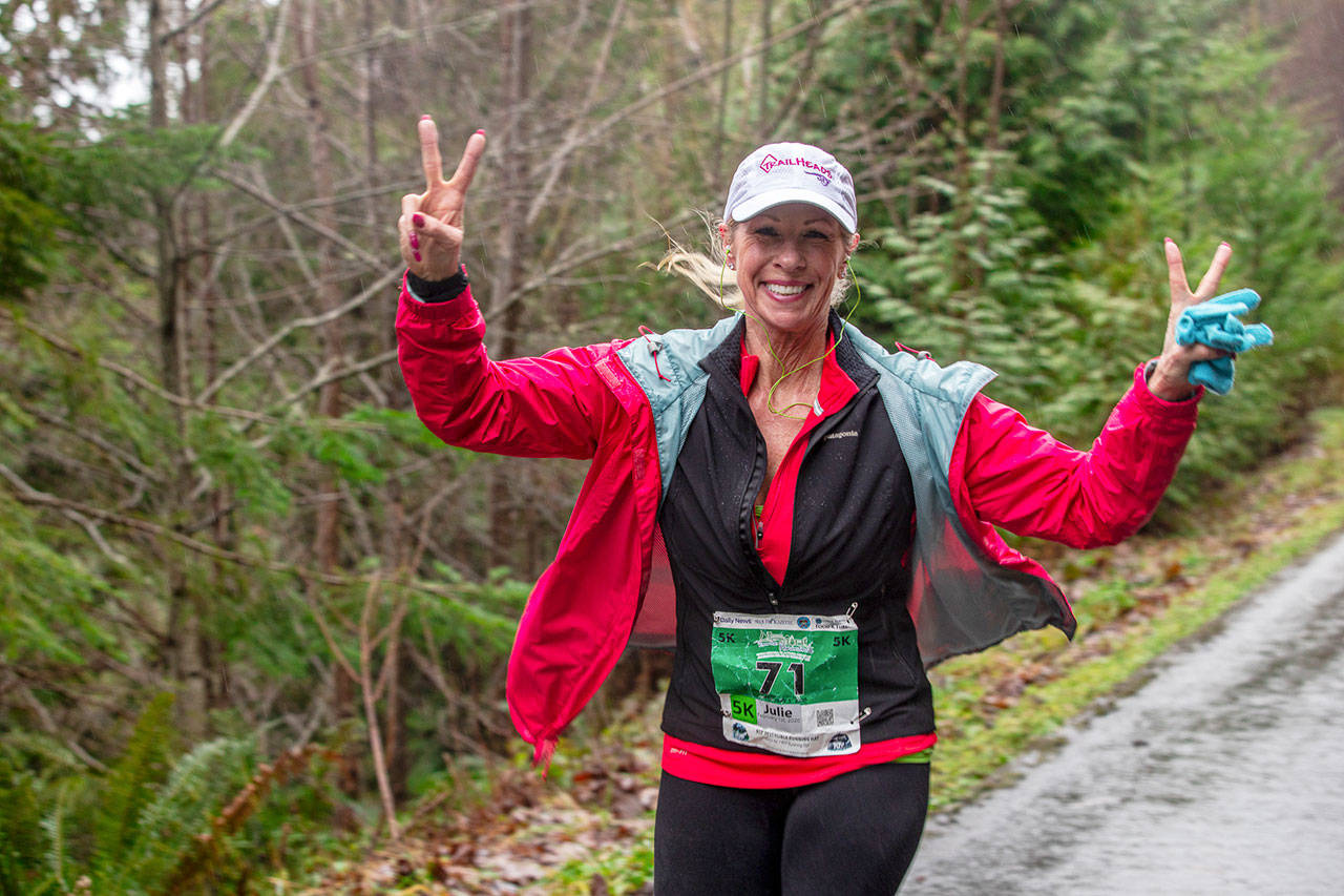 Julie Haguewood is all smiles at the Elwha River Bridge Run in 2020. Submitted photo