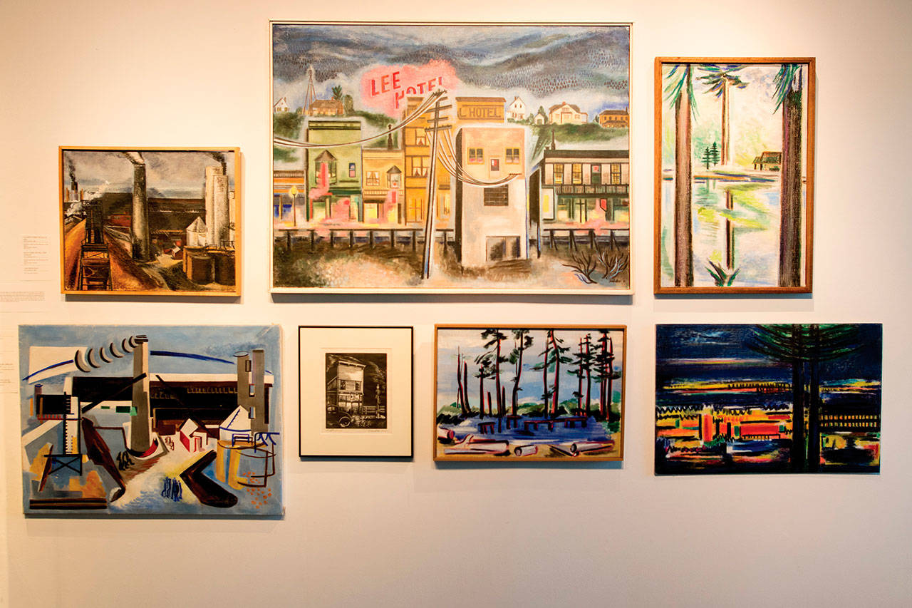 A selection of Esther Webster’s historically significant paintings includes scenes of local industry, business and recreation. Photo by Nora Pitaro