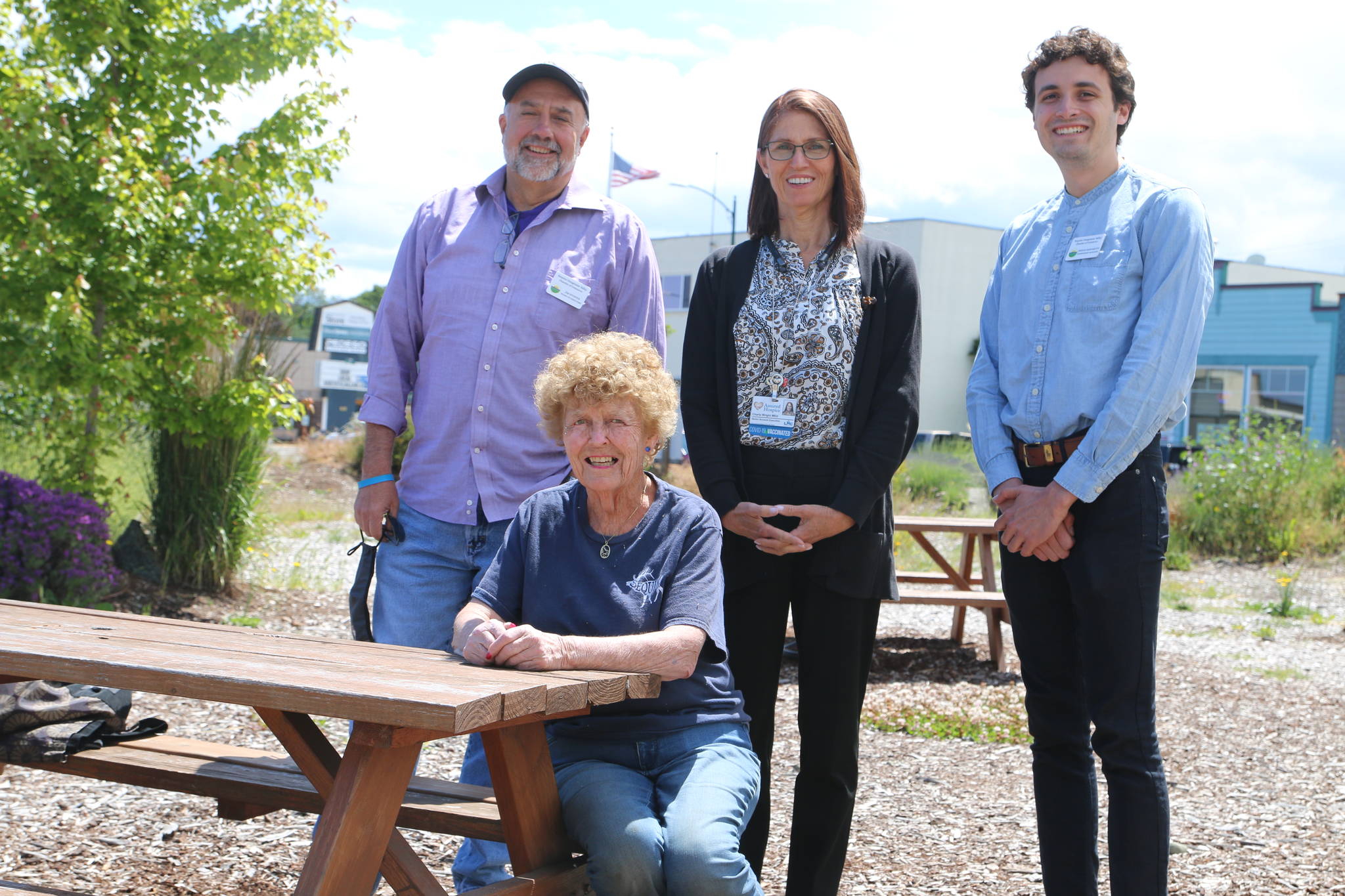 On June 26-27, Sequim-Dungeness Valley Chamber of Commerce leaders and volunteers ask for any help cleaning Whimsy Park. Organizers include from left, Jim Stoffer, board 
past-president, volunteer Emily Westcott, Charla Wright, board president, and 
Tristan Mortarotti, membership manager. Photo by Anthony