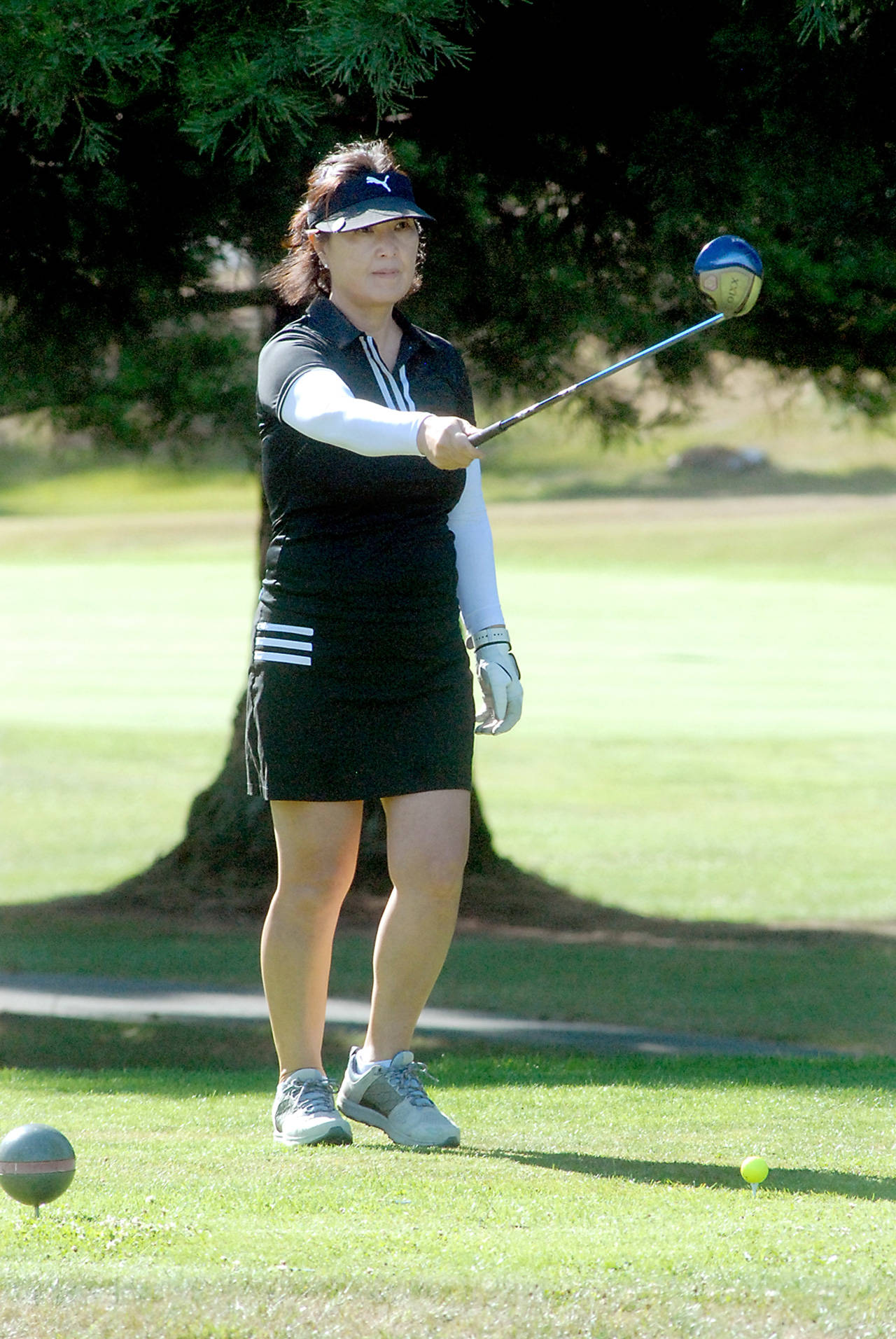 Yoon Park of Sequim takes aim on the first hole at Peninsula Golf Course at the start of the 2021 Clallam County Amateur tournament on June 10. Photo by Keith Thorpe/Olympic Peninsula News Group