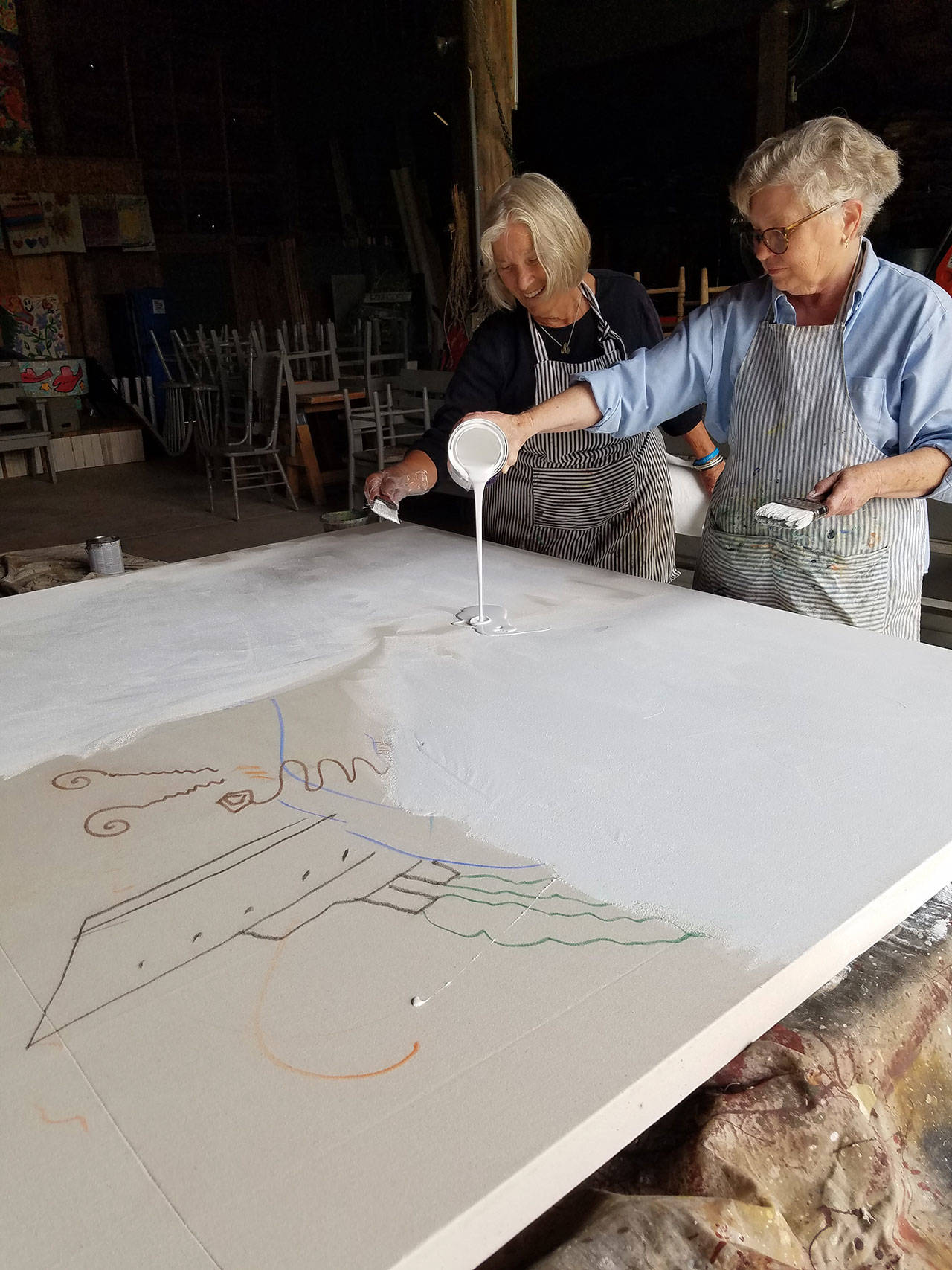 Sequim artists Lynne Armstrong, left, and Mary Franchini will collaborate on a piece of art during the 2021 ARTjam event, held in parallel with Sequim’s ARTfusion event on Labor Day weekend, Sept. 4-5. Submitted photo