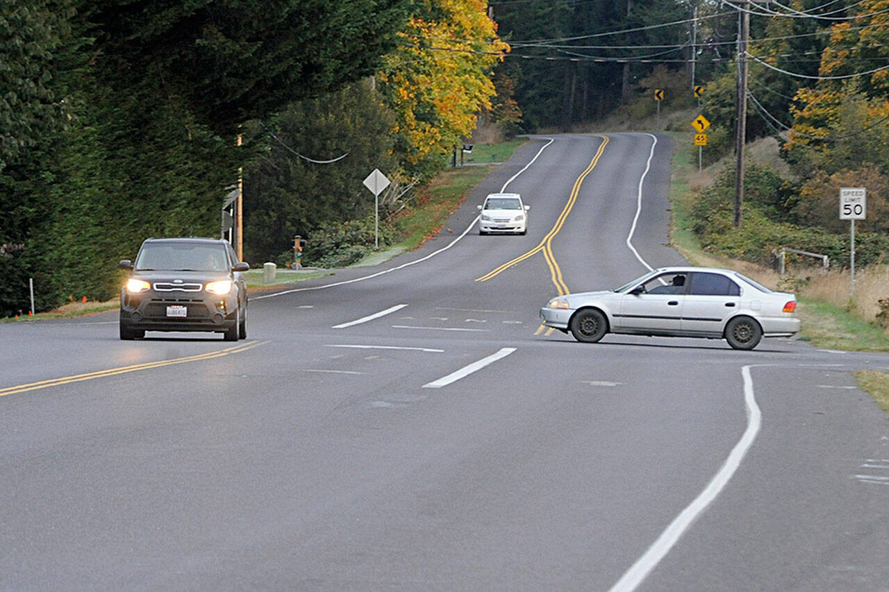 One of the most injury-prone areas in Clallam County, the Sequim-Dungeness Way/Woodcock Road intersection will receive a roundabout starting this month with construction running through March. Sequim Gazette photo by Matthew Nash