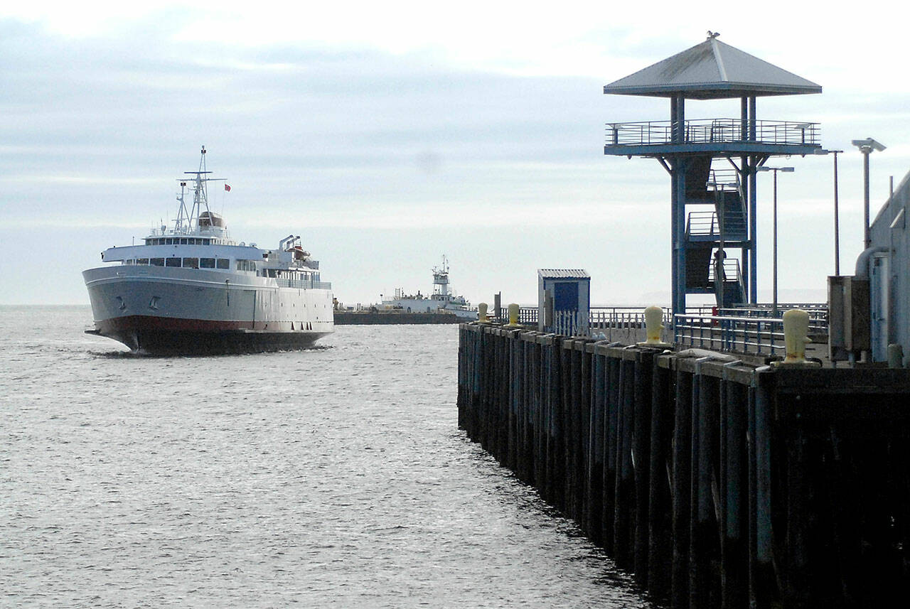 The ferry MV Coho sails past Port Angeles City Pier during a maintenance run in May 2020. File photo by Keith Thorpe/Olympic Peninsula News Group
