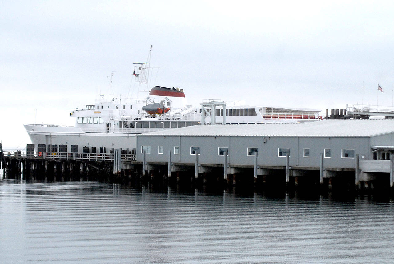 The ferry MV Coho sits at its Port Angeles dock on Oct. 19, waiting for the opportunity to resume service to Victoria. Photo by Keith Thorpe/Olympic Peninsula News Group