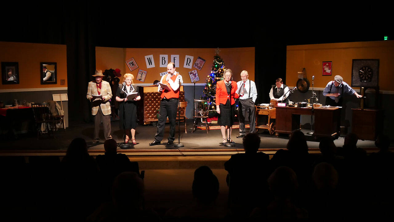 The cast of “A Christmas Carol: A Live Radio Play” perform on preview night.
