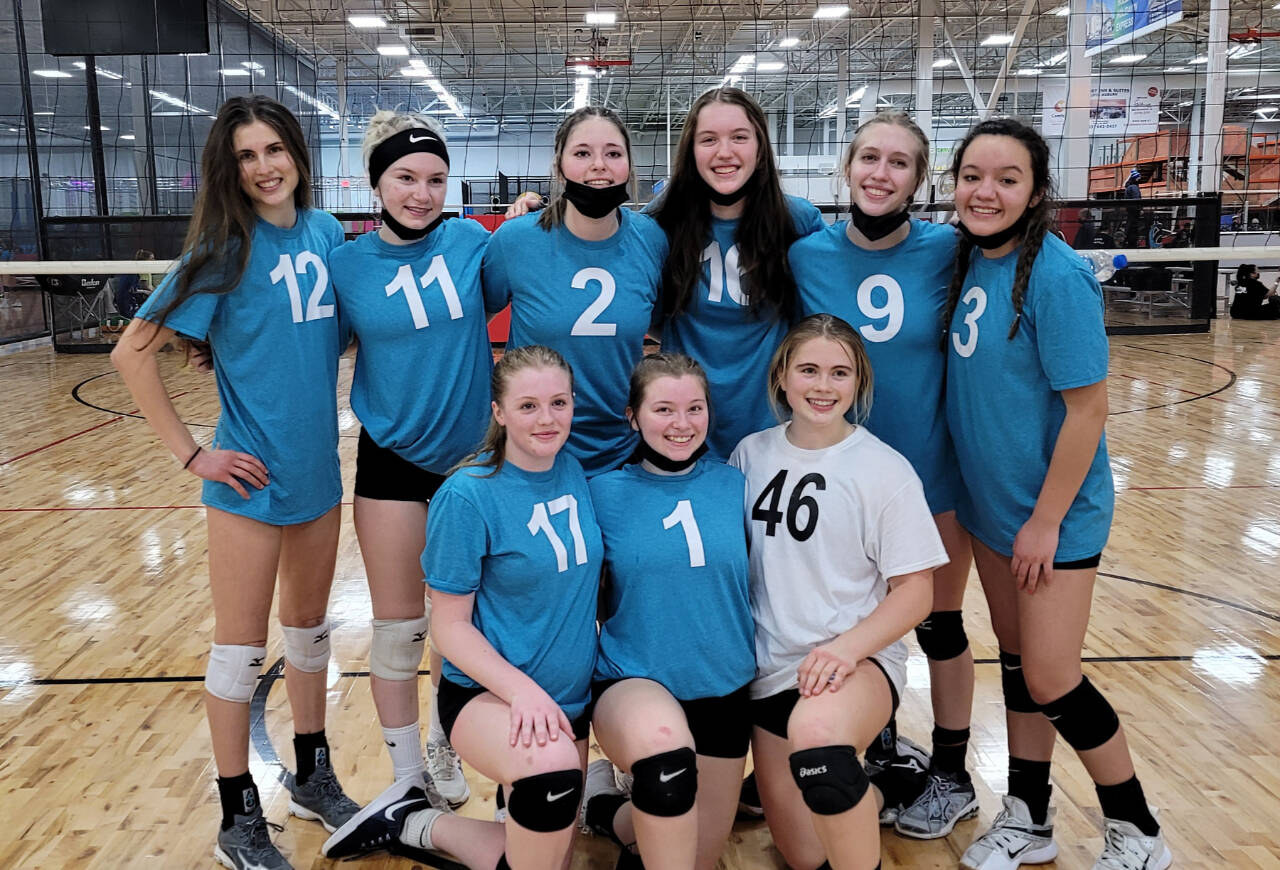 Photo courtesy of Christine Halberg
The Momentum One Volleyball Academy U18 Tsunami won the silver division at its first tournament of the season in Auburn earlier in December. From left, back row, are Emi Halberg, Alexis Perry, Jasmine Messinger, Ava Hairell, Sam Robbins and Josephine Edgington. From left, front row, are Keana Rowley, Jayde Wold and Lily Halberg.