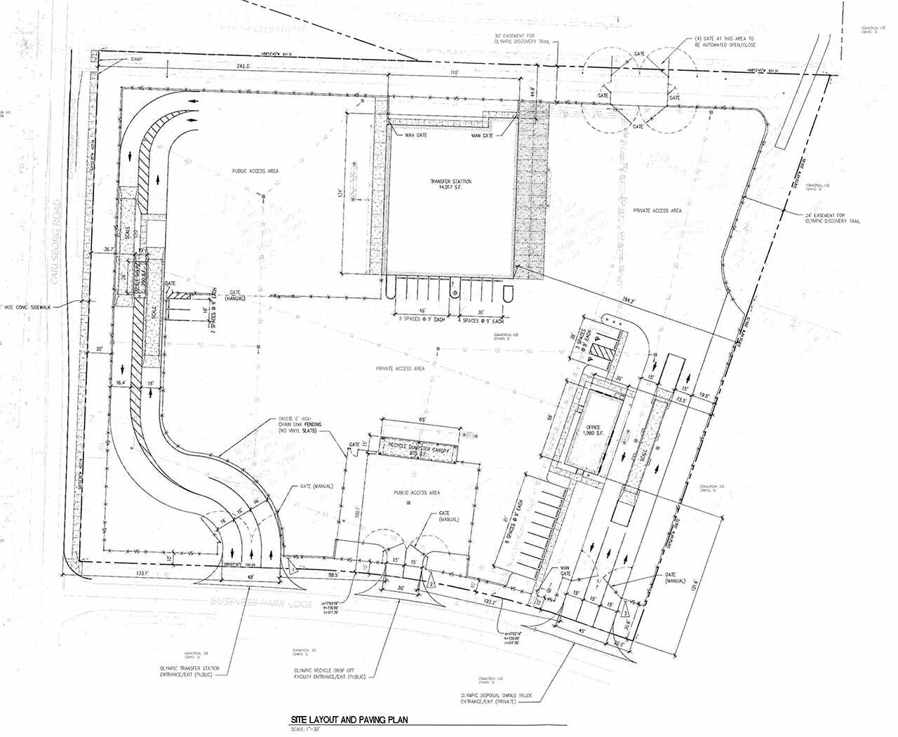 A map from Olympic Disposal's conditional use permit application shows details of the company's proposed waste transfer station and recycling in Carlsborg.