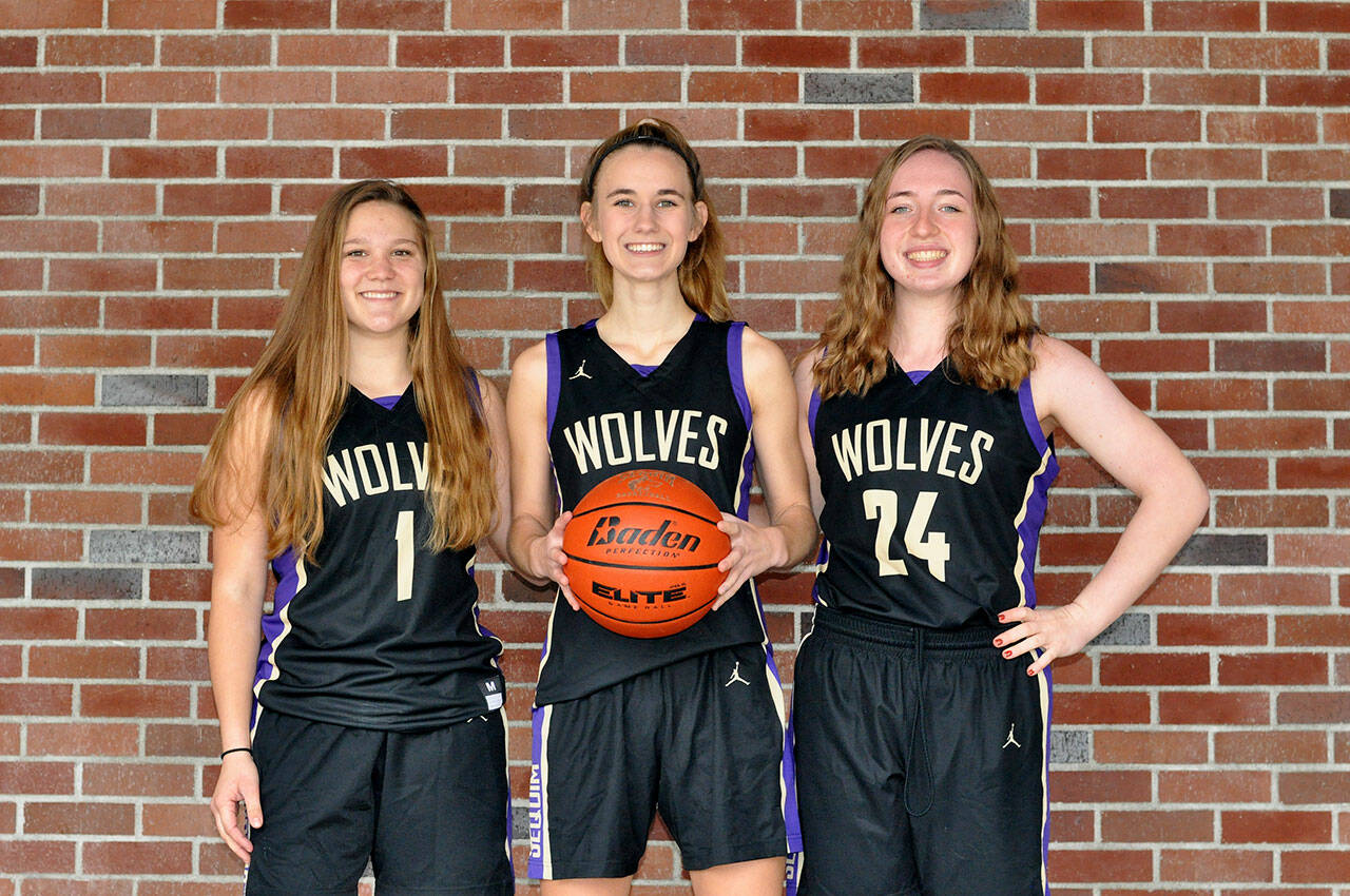 Photo by Wendy Morey
Sequim High School’s girls basketball seniors include, from left, Addie Smith, Hannah Wagner and Malory Morey.