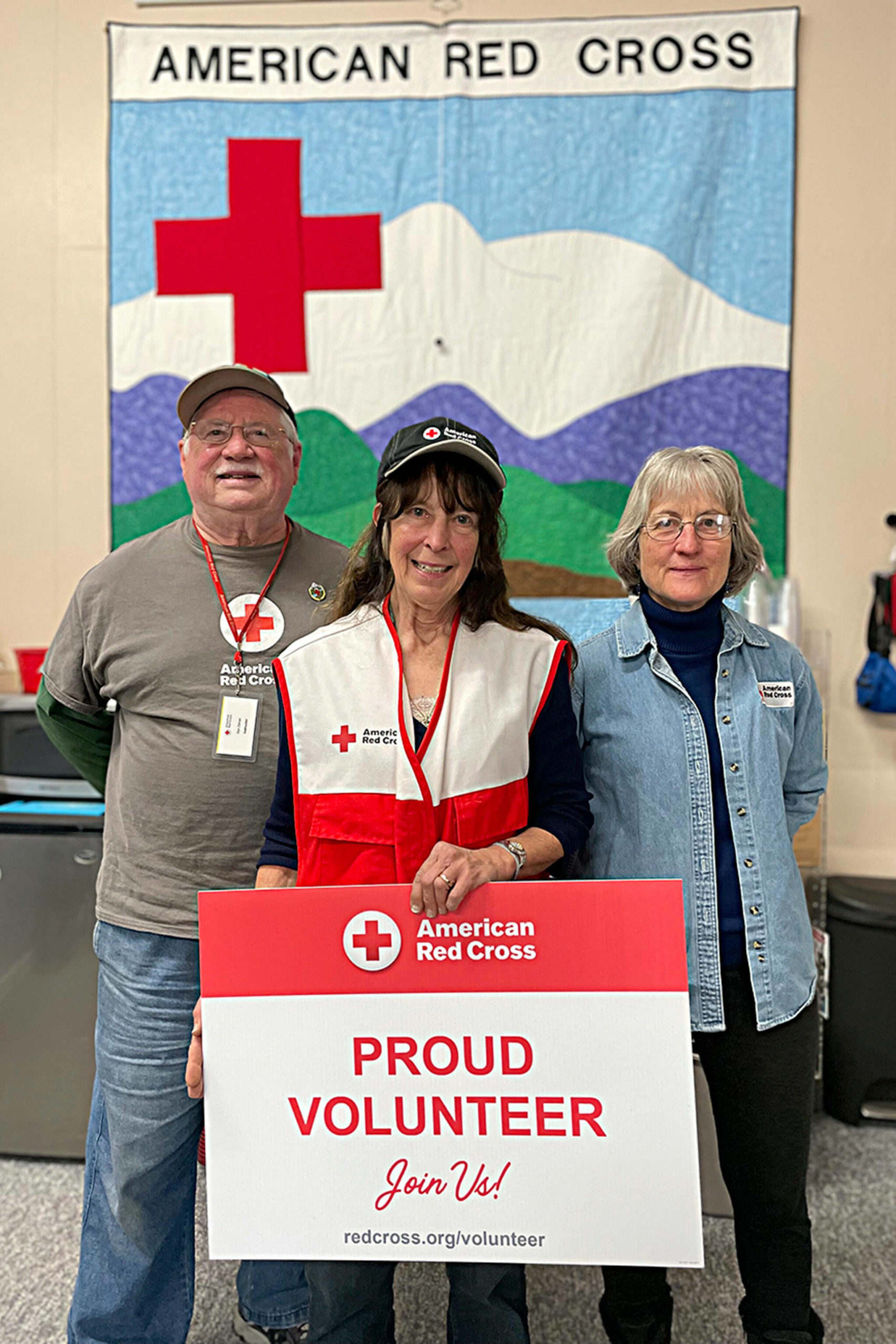 Red Cross volunteers based out of the Carlsborg office, from left, Don Zanon, Jean Pratschner, and Mary Ann Dangman say their volunteer numbers depleted during the COVID-19 pandemic, but they find there are many ways to reengage the volunteer group, including fire prevention, disaster preparation and connecting military families.