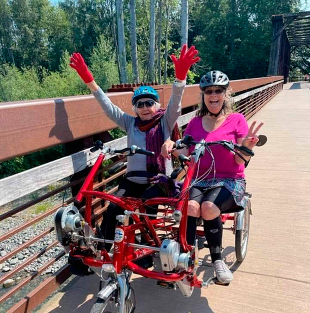 Photo courtesy of Nicole Lepping
Rita McCabe, left, and Sequim Wheelers vice president Lanie Cates enjoy a ride on the Olympic Discovery Trail. Sequim Wheelers are preparing for their fifth season this spring.