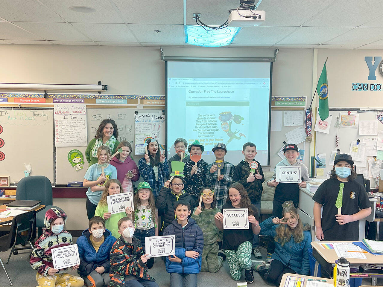 Submitted photo
Greywolf Elementary School students in Maribeth Stewart’s class hone math skills with a leprechaun St. Patrick’s Day escape room.