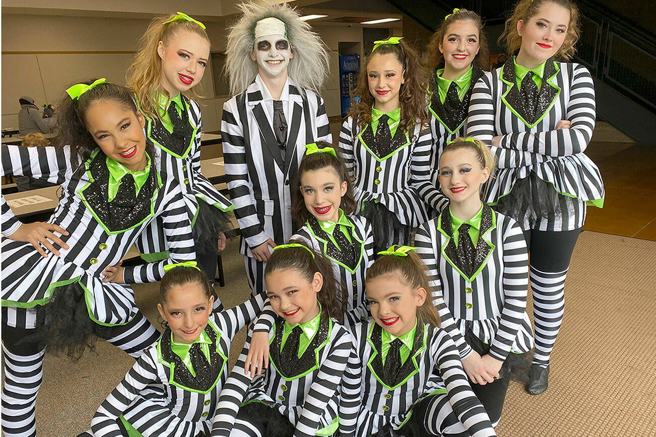 The Elite Competition Dance Team from The Dance Center by Erica Edwards in Sequim recently earned a Judge's Choice award and an invitation to perform in New York City for their musical theater large group routine "Beetlejuice." Team members include, in no particular order, Madison Edwards, Ayla Alstrup, Sofia Divinsky, Sydney Owens, Cyrus Deede, Eva Lancheros-Gillis, Joyce Caulfield, Ava Fuller, Emma Edwards, Mia Buhrer, Addysin Smith, Savanna DeRuyter, Tosca Kattau and Julianne Wilcox.