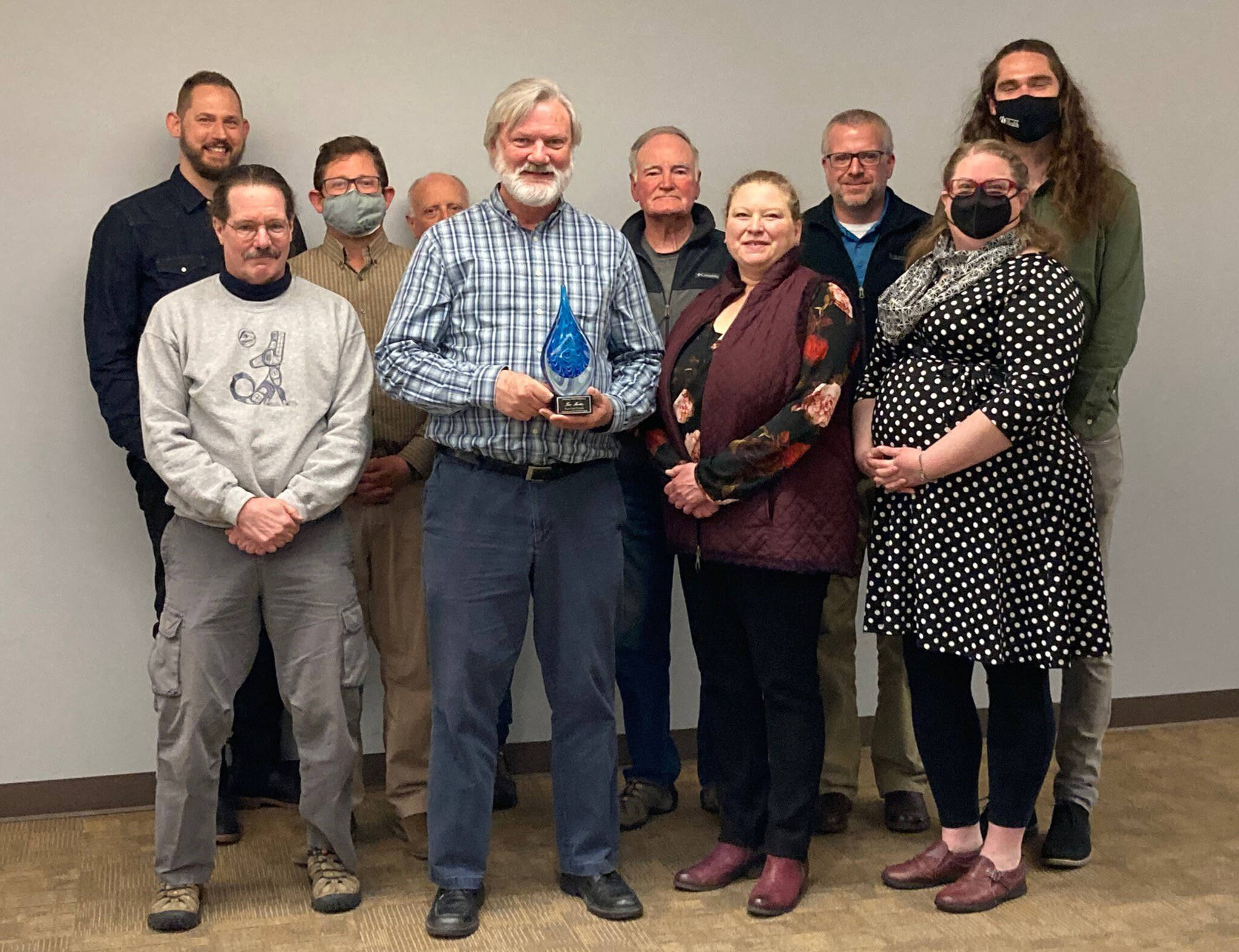 Tom Martin, Water and Wastewater Manager with Clallam County Public Utility District No. 1, accepts his “Grace Under Pressure” award at an April 25 board of commissioners meeting. Photo courtesy of Clallam County Public Utility District No. 1