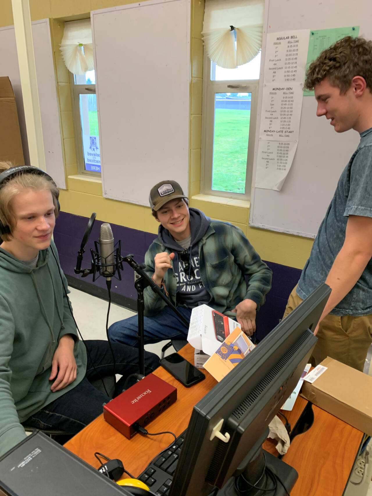 Sequim High students (from left) Jonathon Heintz, Aaron Snyder and Keith Wilwert take part in a High School Music Lab during the 2019-2020 school year.