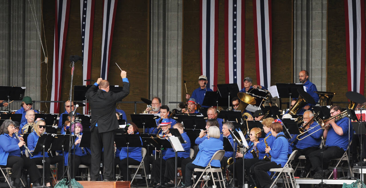 Sequim Gazette photo by Michael Dashiell / The Sequim City Band entertains the Independence Day Celebration crowd at the James Center for performing Arts on July 4.