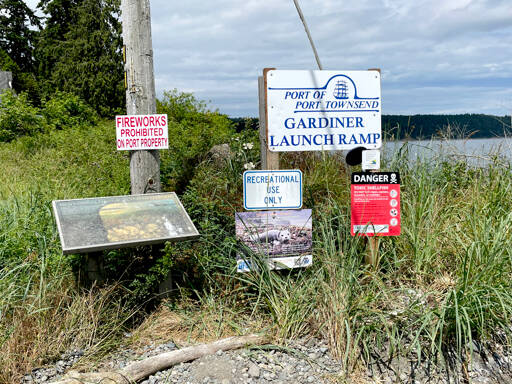 Photo by Paula Hunt/Peninsula Daily News / The Port of Port Townsend has installed a no fireworks sign by the entrance to the Gardiner boat launch ramp to discourage illegal fireworks use.