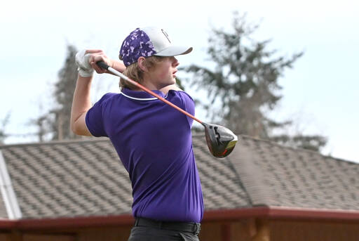 Sequim gazette file photo by Michael Dashiell
Sequim’s Ben Sweet watches his drive during a match with North Mason at the Cedars at Dungeness in March. Sweet was named the Peninsula Daily News’ All-Peninsula Golf MVP.