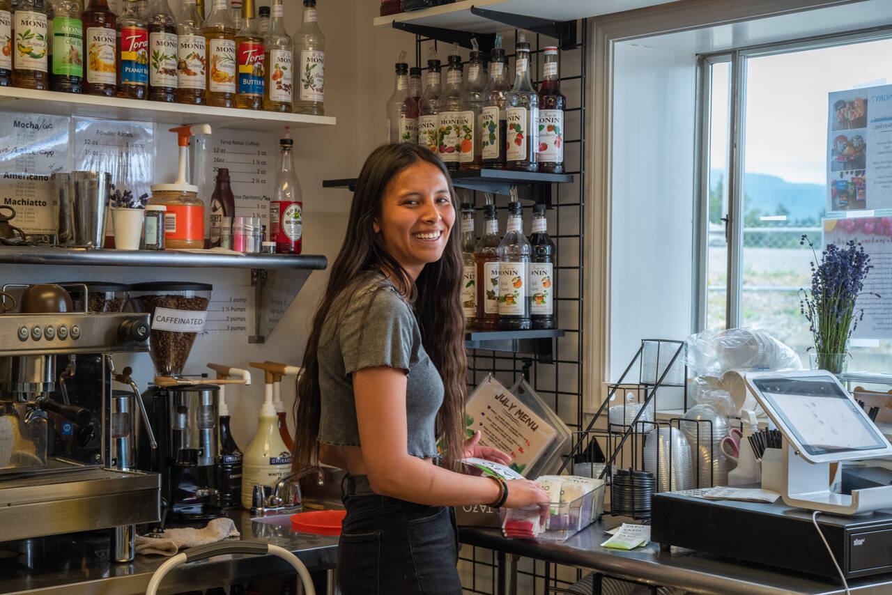 Kiana Robideau, barista at her aunt and uncle Owen’s Black Pot Coffee, says that the job is fun and she loves working there. “They’re running it well - they’re good at scheduling and drinks and food.” Sequim Gazette photo by Emily Matthiessen