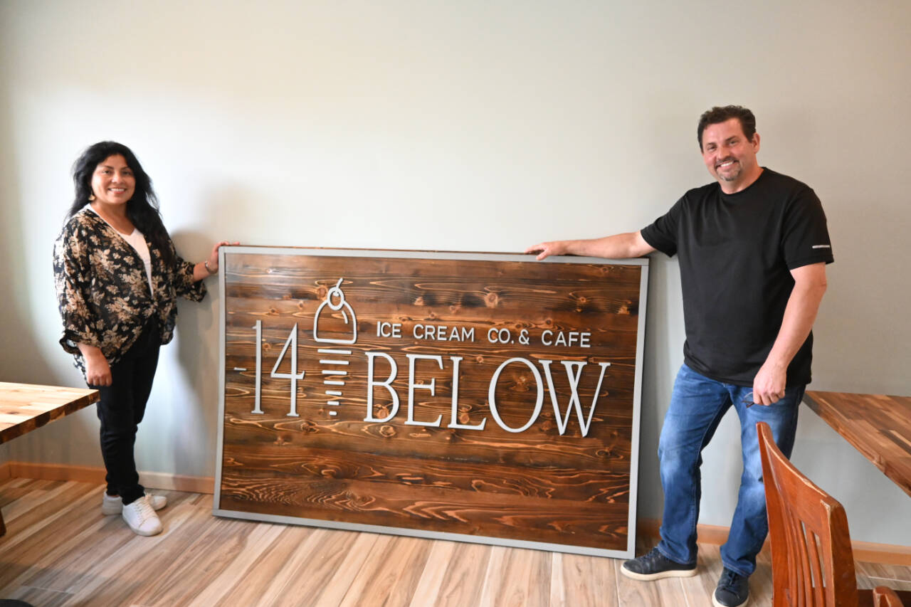 Margarita and Bill Lee stand inside the -14 Below Ice Cream Company & Café. The eatery is set to open later this month and, in another month-and-a-half or so, so will the adjacent Y&K International Cuisine & Bar — both located next to the Sequim Bay Lodge at 268526 U.S. Highway 101.