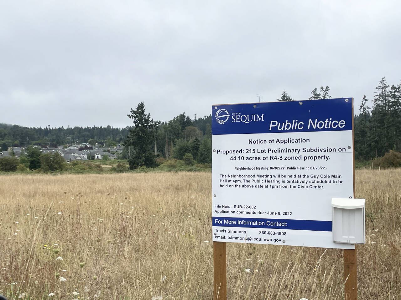 Sequim Gazette photo by Matthew Nash / Whether a 215-home development off South Seventh Avenue moves forward as proposed depends on a decision from city appointed hearing examiner Andrew Reeves this week.