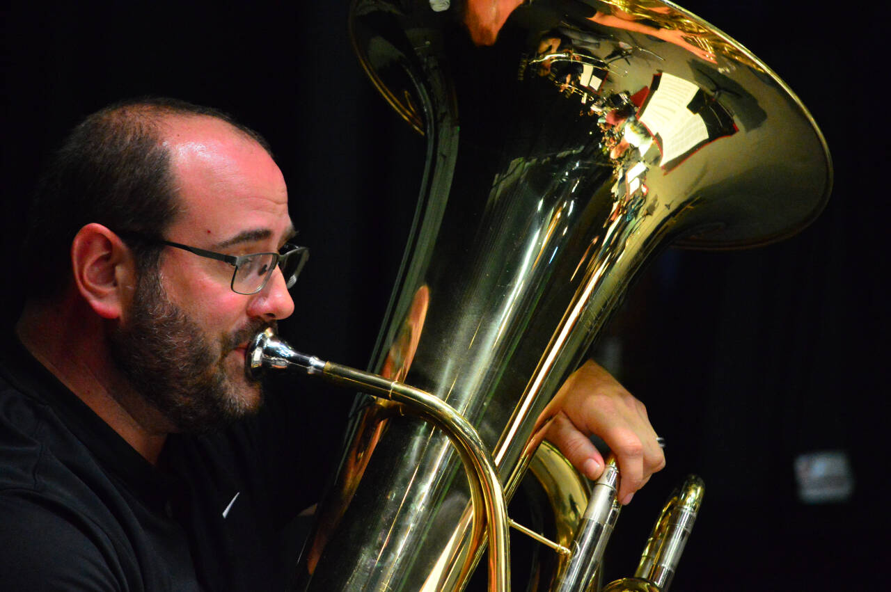 Tuba player Tyler Benedict is among the Port Angeles Symphony brass players prominent in “Fanfare for the Common Man.” Aaron Copland’s piece is part of the Family Pops concerts Friday and Saturday.