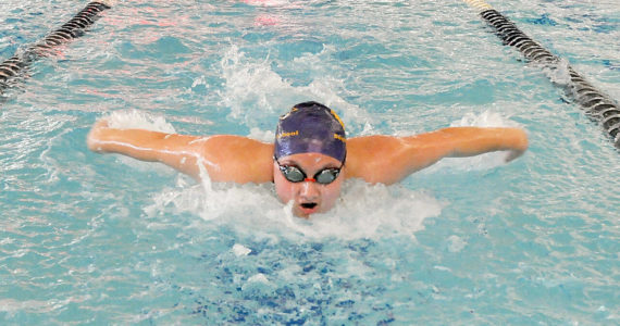 Photo by Keith ThORpe/Olympic Peninsula News Group
Sequim’s Melia Nelson competes in the 100-yard butterfly race against Port Angeles at the Shore Aquatic Center in Port Angeles on Oct. 5. Port Angeles’ depth and talent pushed the Roughriders to first-place finishes in all 12 events in a 136-41 girls swim and dive meet victory over rival Sequim. The Wolves host Bainbridge on Oct. 12 and close the regular season on Oct. 21 at home against Olympic.