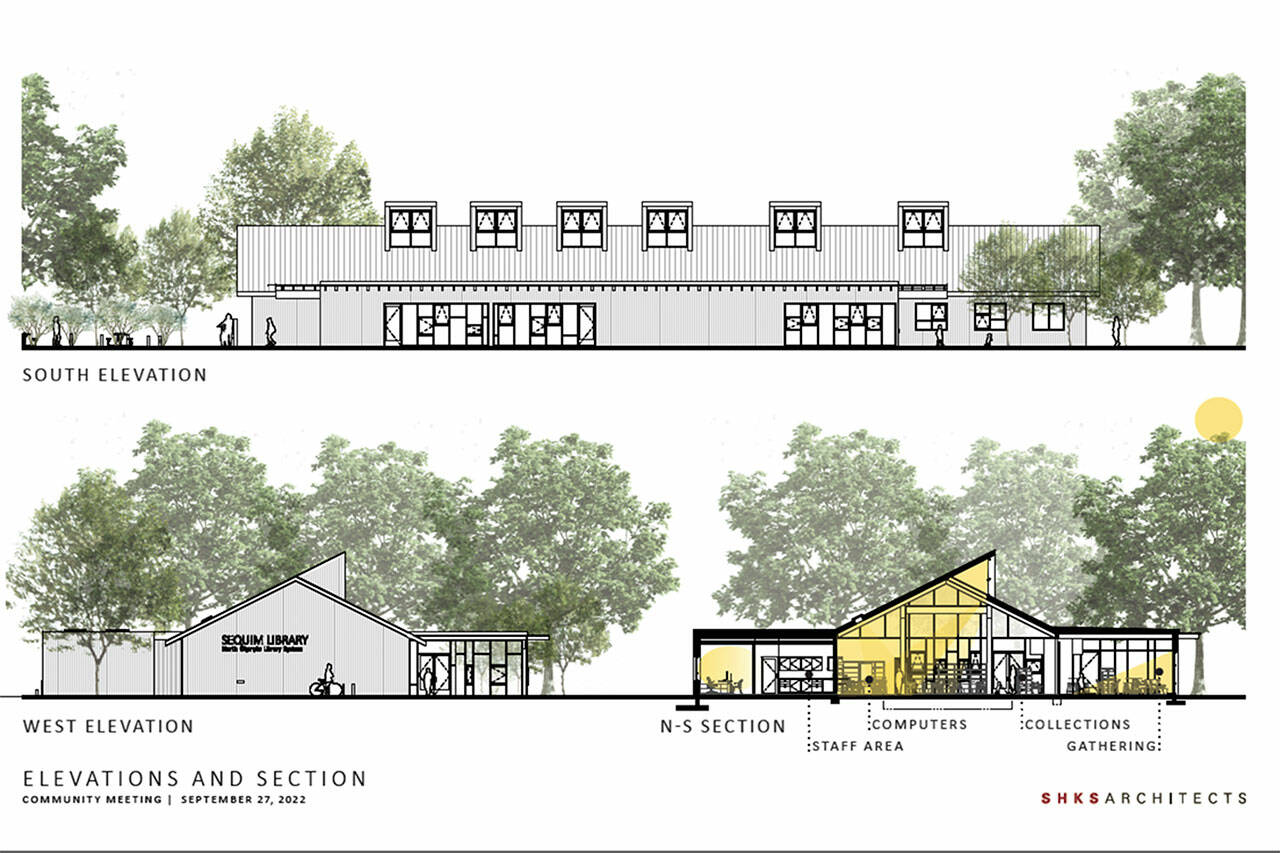 Image courtesy SHKS Architects
Designers say the outside of the proposed remodel of the Sequim Library follows designs of historic barns in the area.