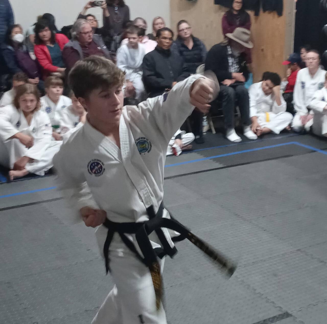 Aron Golbeck of Bodystrong Taekwon-do Academy takes part in a friendly tournament training competition in Blyn on Oct. 22.