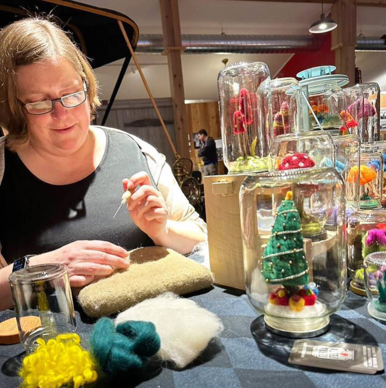 Submitted photo
Jennifer Harris, pictured here demonstrating needle felting, is one of several artists participating in the Fiber Arts Festival “Interlaced Lore – Adventure, Fellowship, & Perseverance” exhibition’s final day at Sequim Museum & Arts on Saturday, Nov. 26.