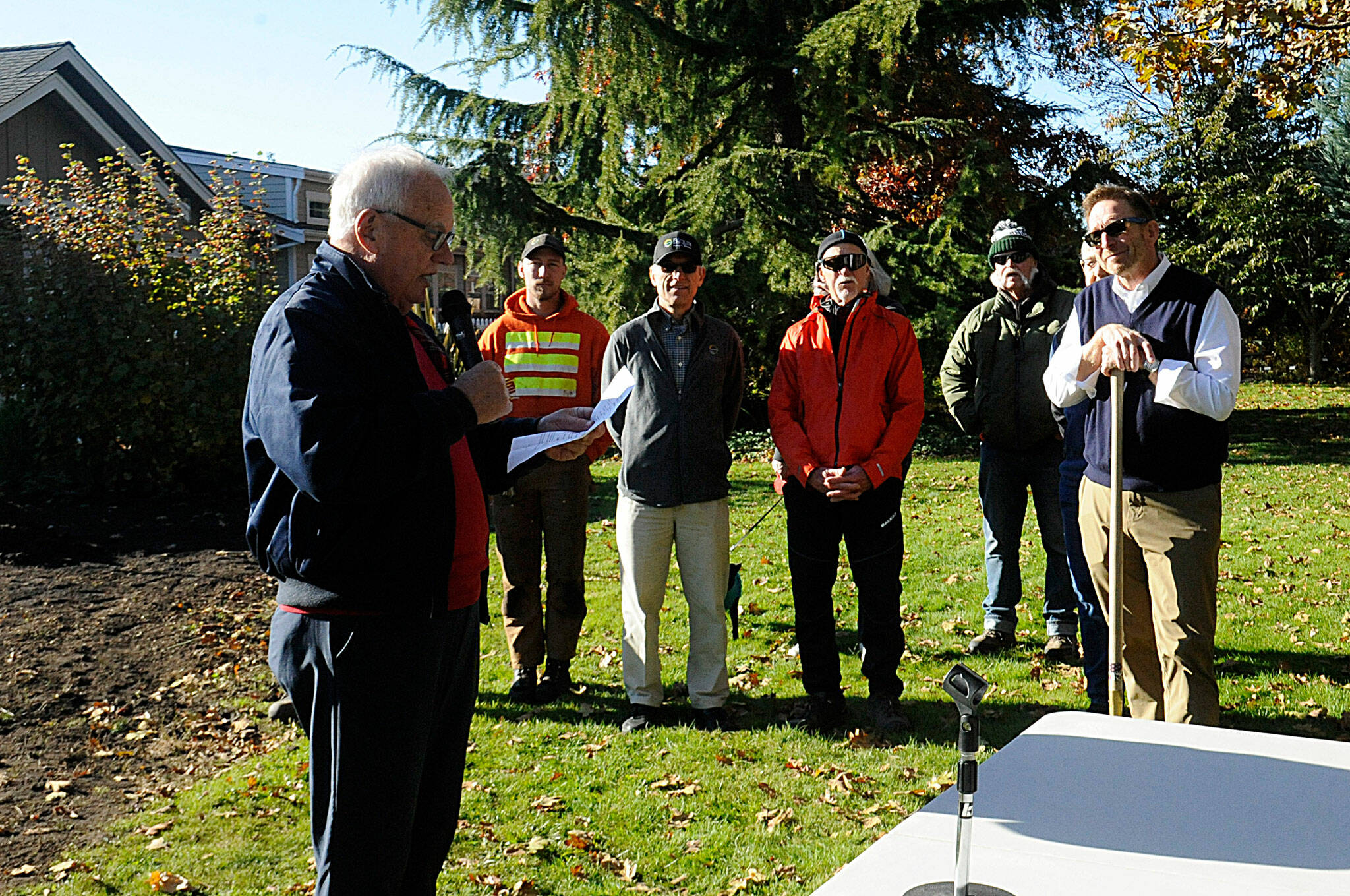 Sequim Gazette photo by Matthew Nash/ Mayor Tom Ferrell reads a proclamation recognizing Nov. 18 as the City of Sequim’s Arbor Day.