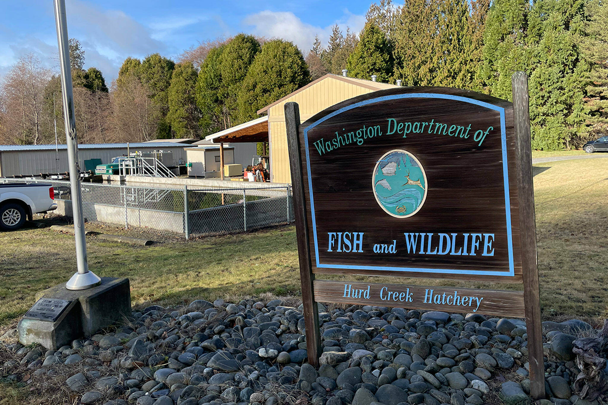 Sequim Gazette photo by Matthew Nash/ Hurd Creek Hatchery became state operated in 1980 and will soon be relocated nearby on Fasola Road out of the Dungeness River’s high risk floodplain. it flooded in 2015 and saw fish be prematurely released, and the hatchery building was damaged.