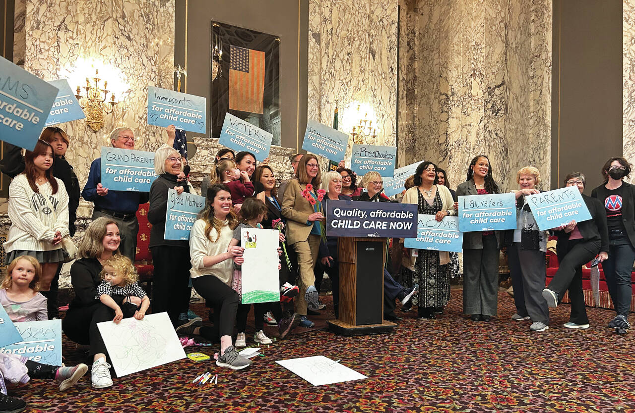 Photo by WNPA News Service / Sen. Patty Murray, D-Washington, joins supporters in Olympia to celebrate passage of a $1.85 billion increase in federal funding for the Child Care and Development Block Grant. The increase was part of a large appropriations bill adopted in December.