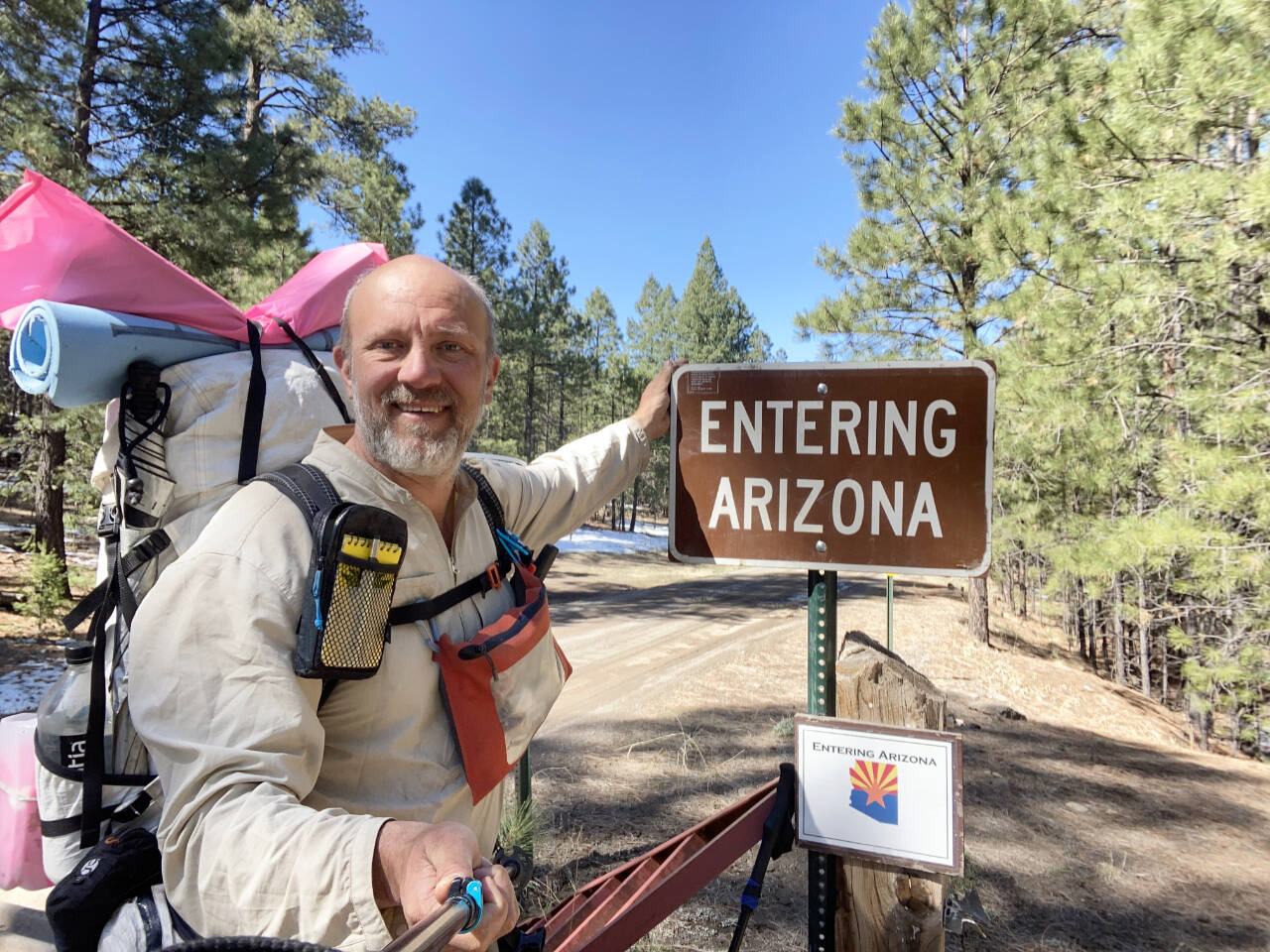 Kevin Koski prepares to cross into Arizona from New Mexico.