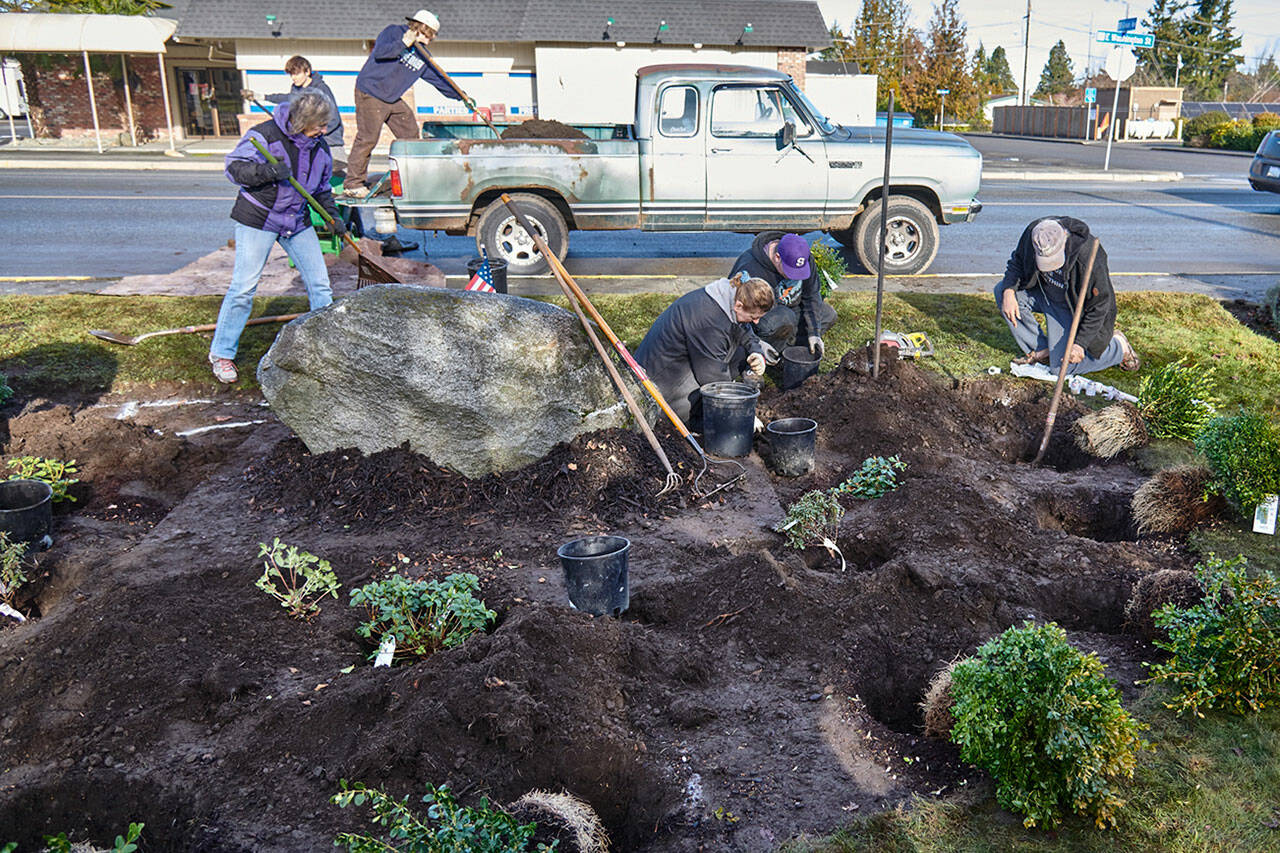 Photo courtesy Dan Mannisto/ BSA Scouts with Troop 90, led by Eagle Scout candidate Dean Rynearson, redid the Veterans Memorial Garden by the waterfall in Pioneer Memorial Park for Rynearson’s Eagle badge project.