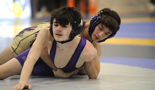 Sequim Gazette file photo by Michael Dashiell / Sequim’s Cayden Beauregard, pictured here at a sub-district tourney on Feb. 4 in Bremerton, placed seventh at 106 pounds at the state 2A finals in Tacoma last week.