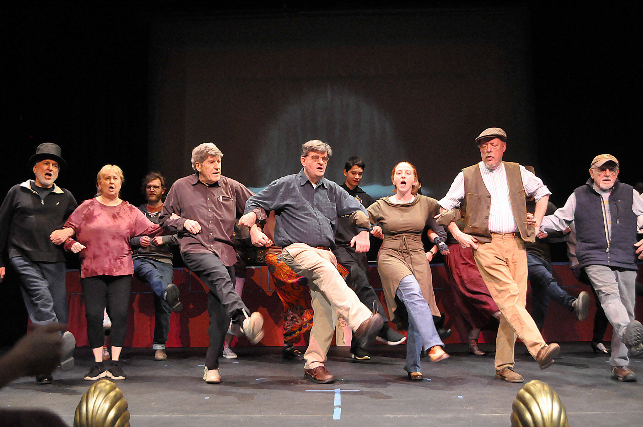 Sequim Gazette photoS by Matthew Nash
Cast members practice a dance number for “The Mystery of Edwin Drood” at Olympic Theatre Arts, which runs three weekends March 10-26. The musical comedy invites audience members’ participation to vote on the murderer, and more.