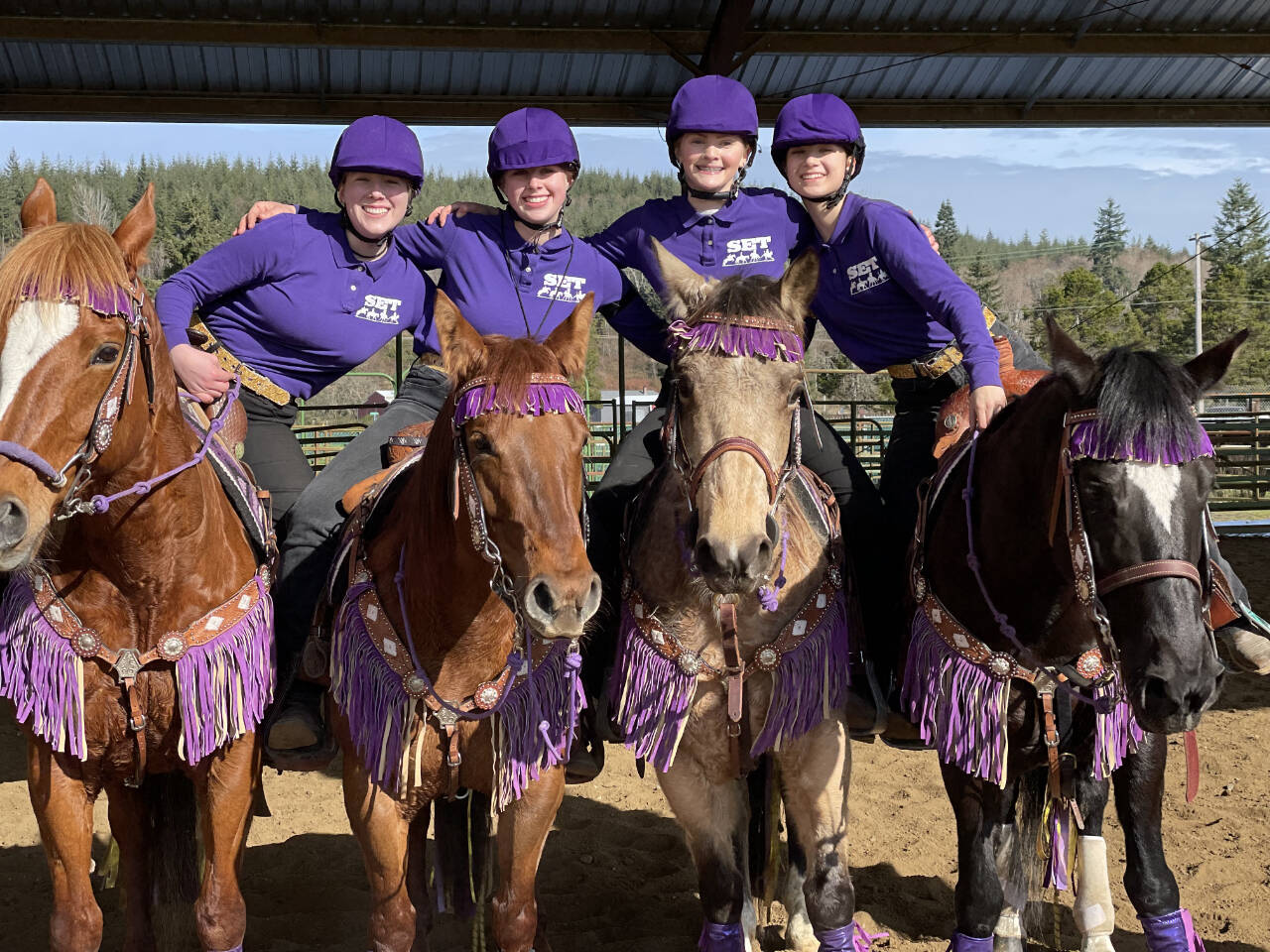 Submitted photo / Sequim’s drill freestyle fours team — from left, Paige Reed, Libby Swanberg, Kennady Gilbertson and Sydney Hutton, took first place at the team’s second distirct meet, held Feb. 24-26 in Elma.