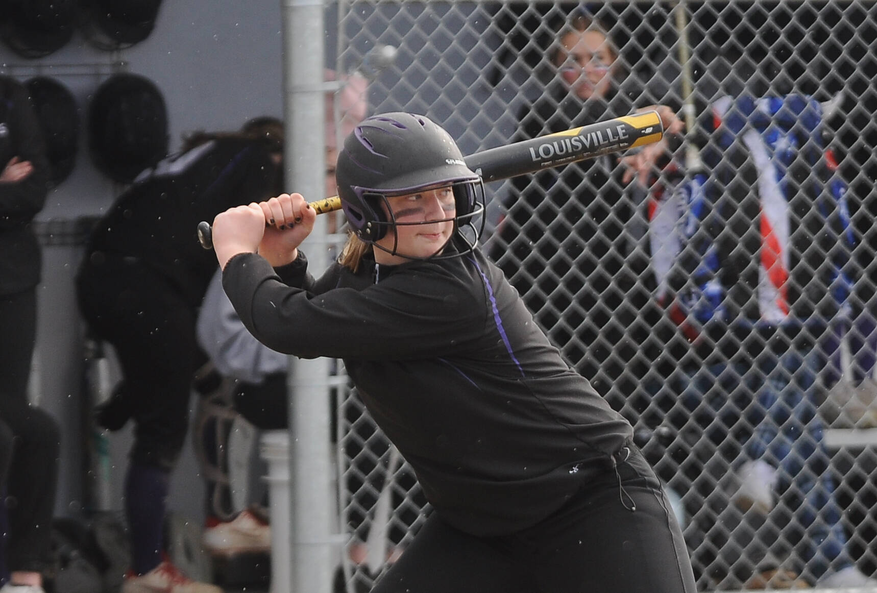 Sequim Gazette file photo by Michael Dashiell / Sequim slugger Mia Pozernick looks for a pitch to hit in an April 2022 match-up against rival Port Angeles.