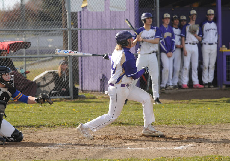 Sequim Gazette photo by Michael Dashiell / Sequim's Ricky Jennings looks for a base hit in a league game against Bremerton in 2022.