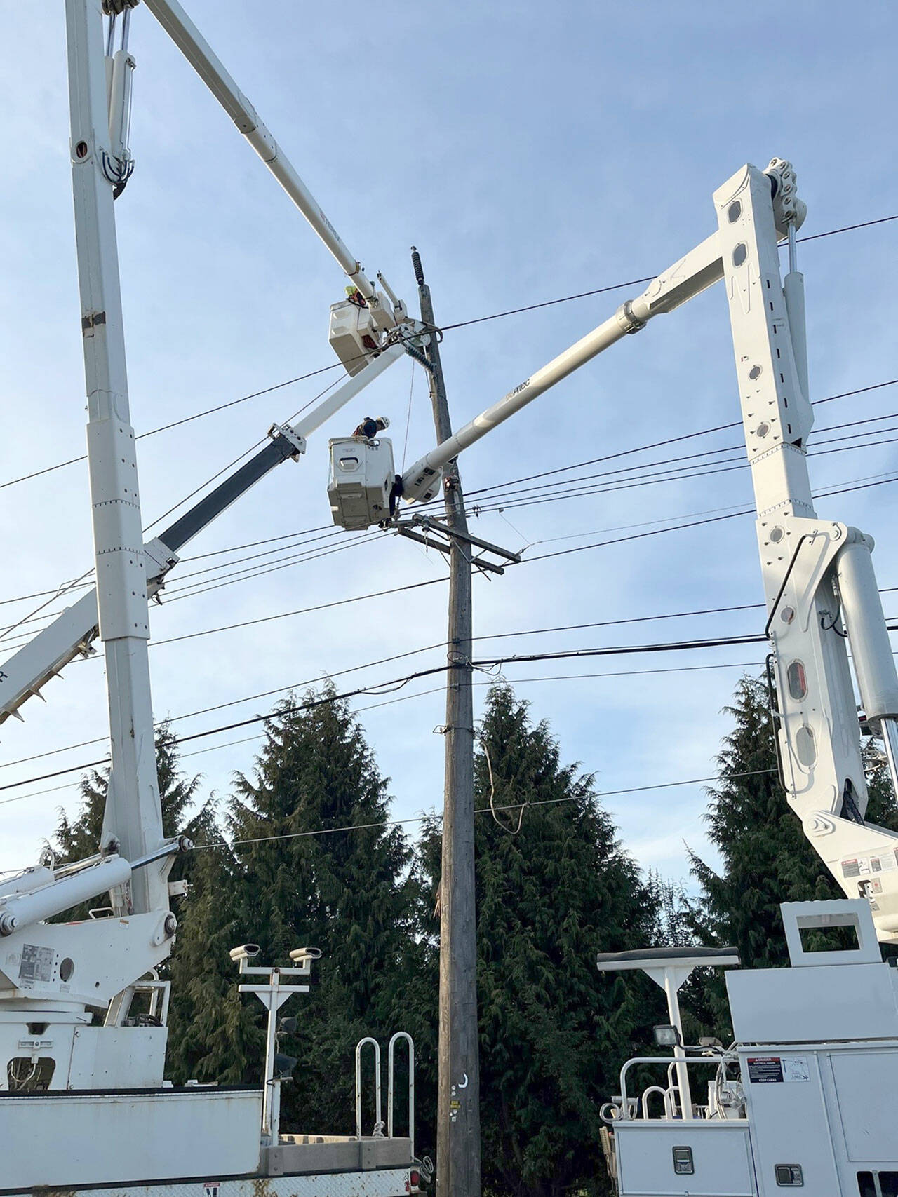 Photo courtesy of Clallam County PUD / About 1,300 Clallam County PUD customers lost power at 2:30 a.m. Thursday (March 30) after a car hit a pole at Elizabeth Lane and Old Olympic Highway.