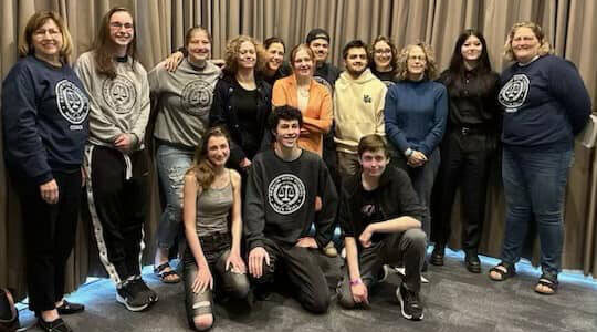 Photo courtesy of Sequim High School Mock Trial Club / Sequim High School’s Mock Trial team and advisors celebrate a strong inaugural season at the state championships in Olympic in late March.