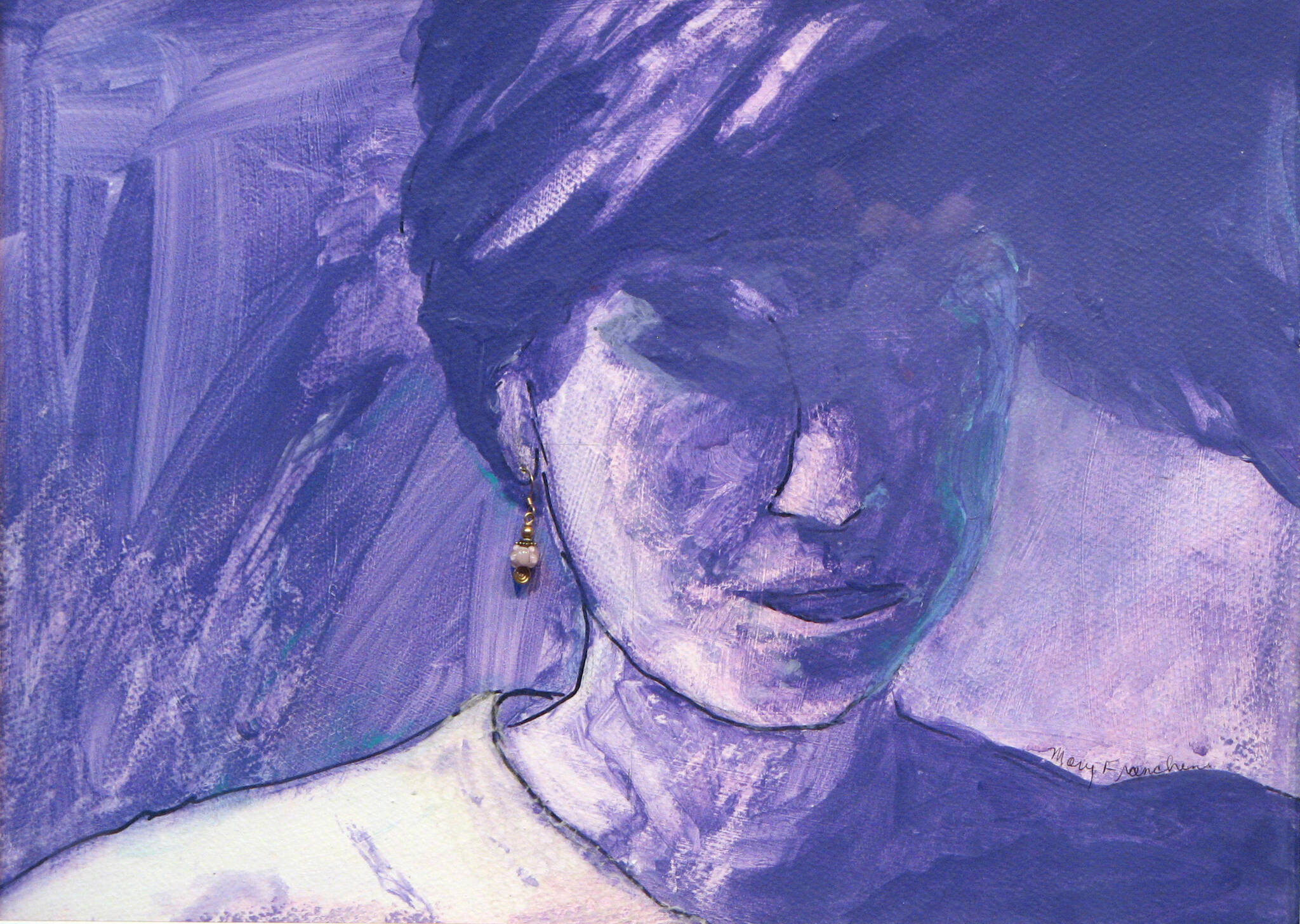 Artwork courtesy of Blue Whole Gallery
Above:“Laura” by Mary Franchini, featured artwork at the Blue Whole Gallery’s June 2023 exhibit, “Picture This #26.” A longtime gallery member, Franchini is curator of the exhibit.
Below right: “Lavender Sunrise” by Julie Senf.