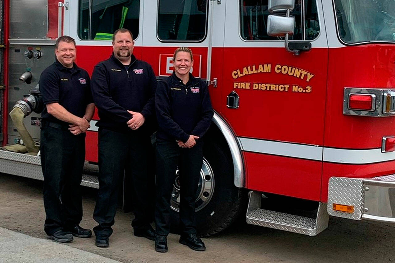 Photo courtesy Clallam County Fire District 3
New Battalion Chiefs for Clallam County Fire District 3, include, from left, Elliott Jones, Chris Turner, and Stef Anderson.